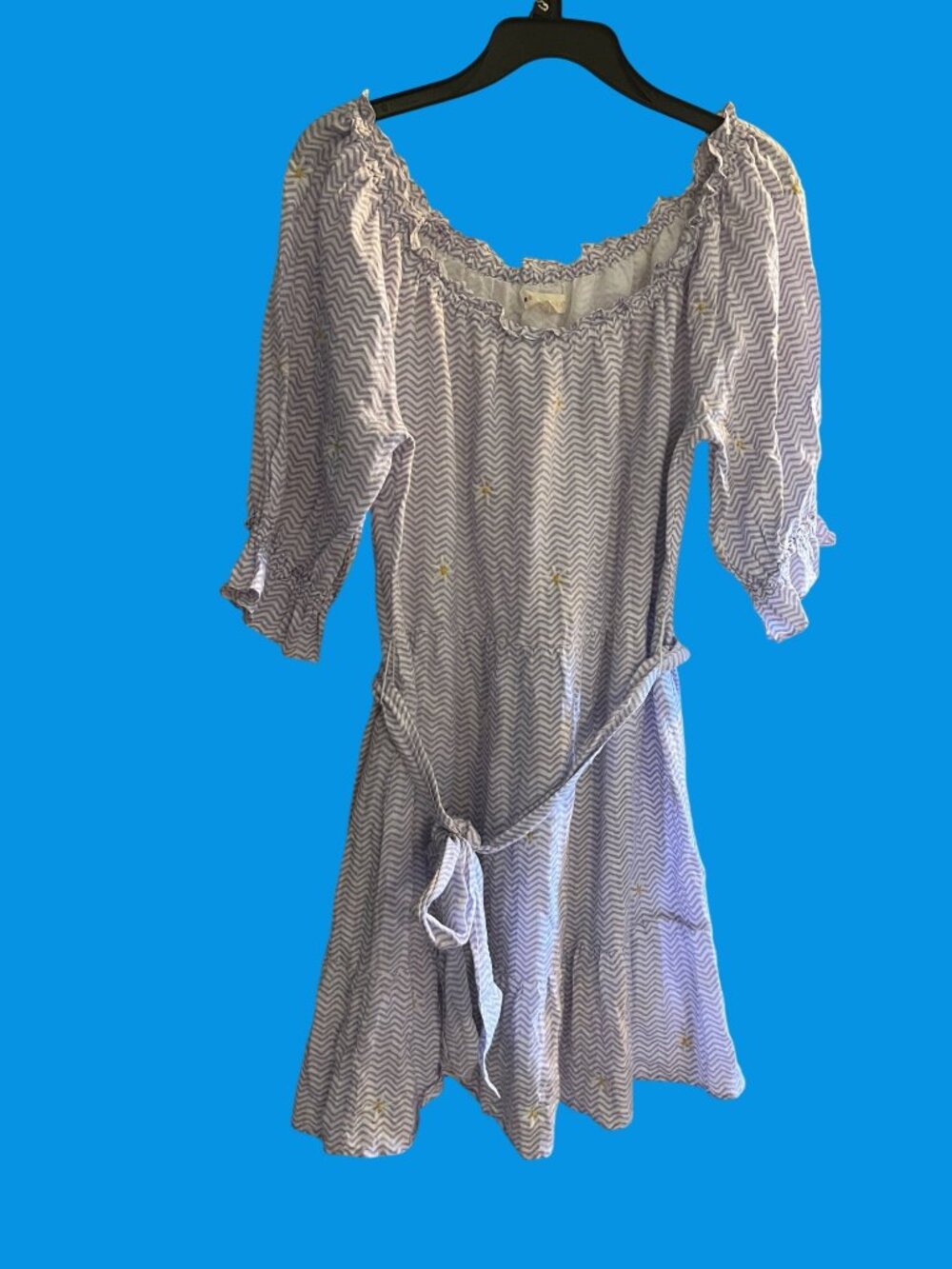 Roller Rabbit S Lavender Geometric Peasant Dress Flared Hemline & Tie Waist